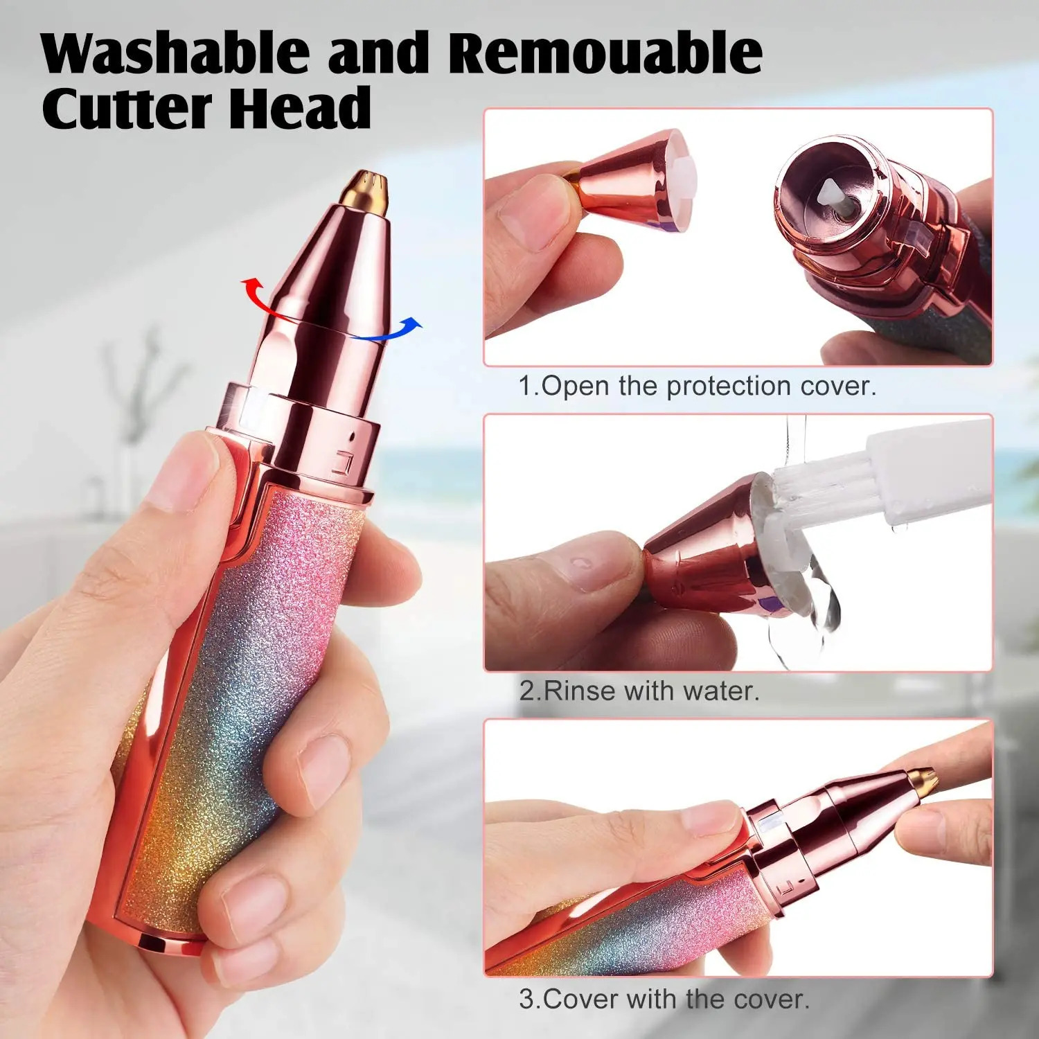 2 IN 1 Rechargeable Eyebrow Trimmer Electric Epilator Hair Removal Mini Painless Razor Shaver - Image 2