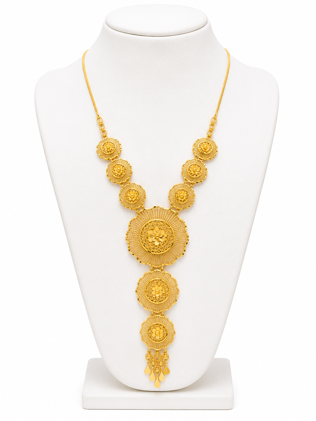 21KT Floral Medallion Long Gold Necklace