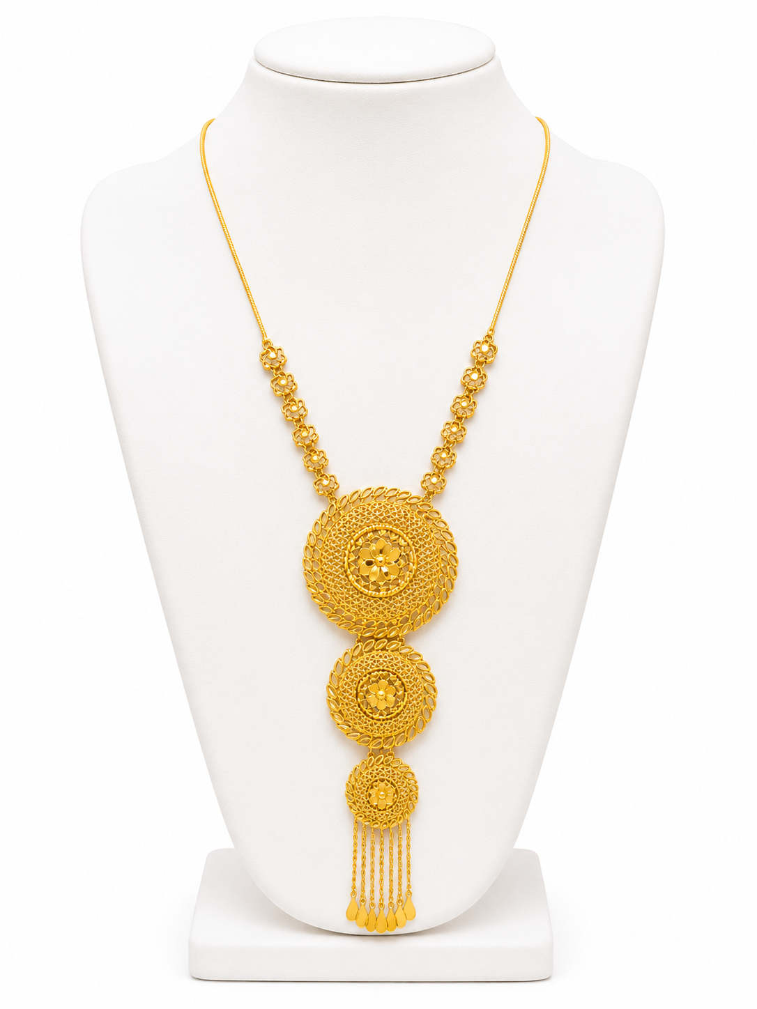 21KT Gold Circular Filigree Long Necklace