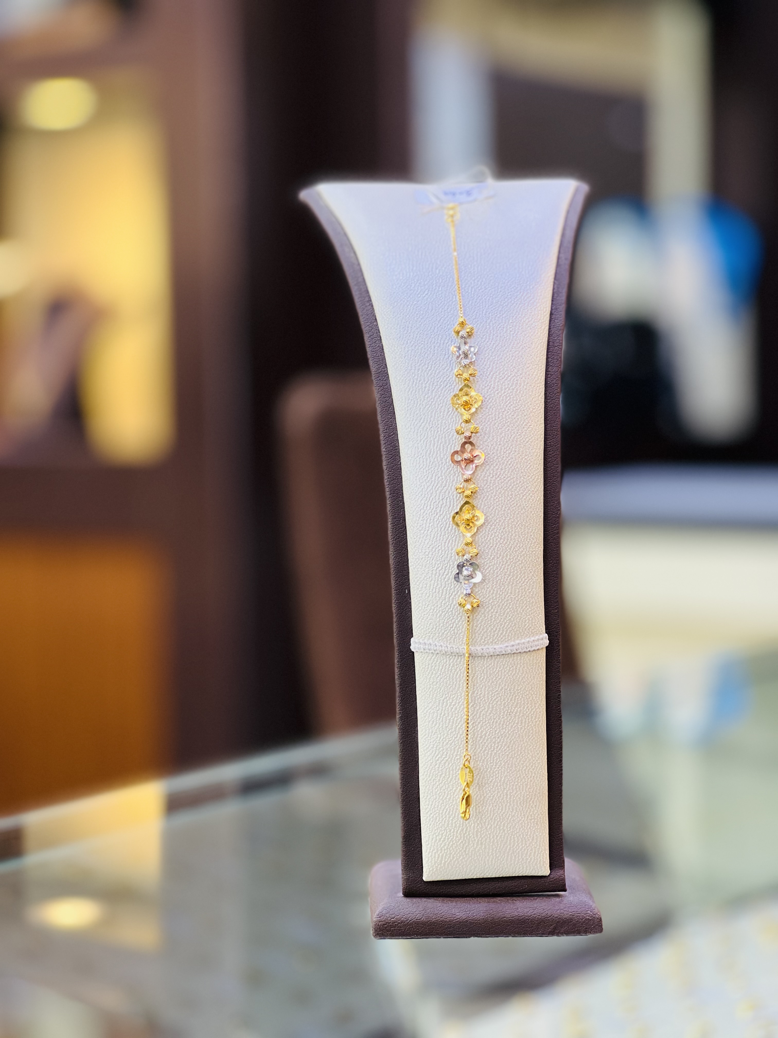 21KT Tri-Color Floral Gold Bracelet - Image 2