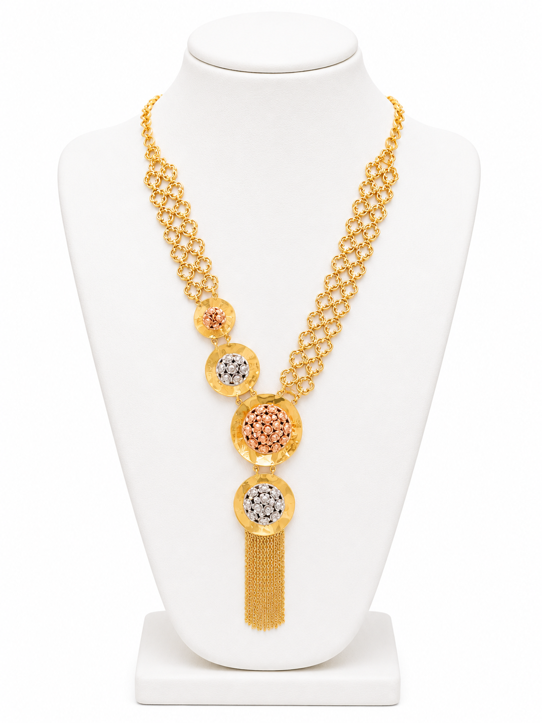 21KT Tri-Color Geometric Long Gold Necklace