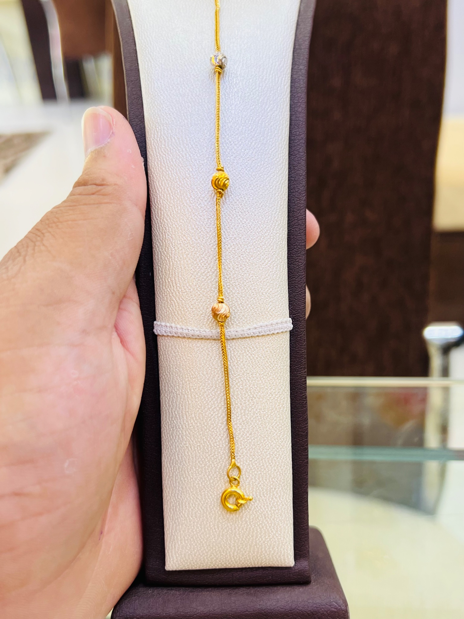 21KT Tri-Color Minimalist Bead Gold Bracelet - Image 3