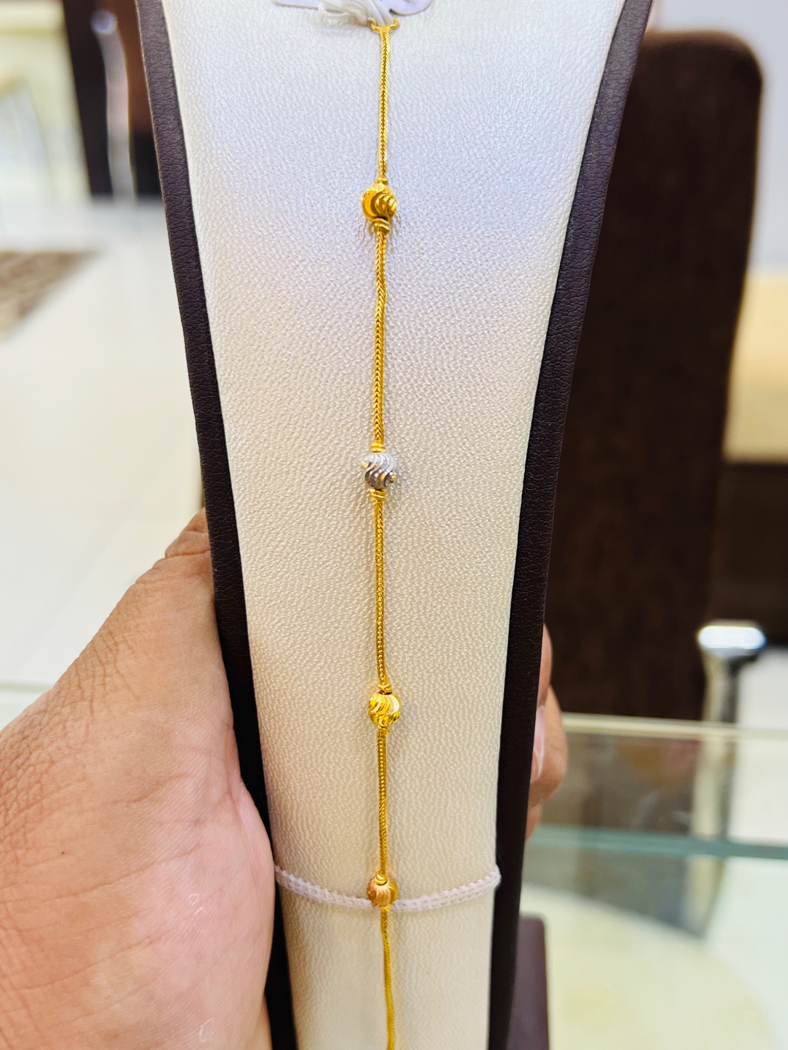 21KT Tri-Color Minimalist Bead Gold Bracelet - Image 4