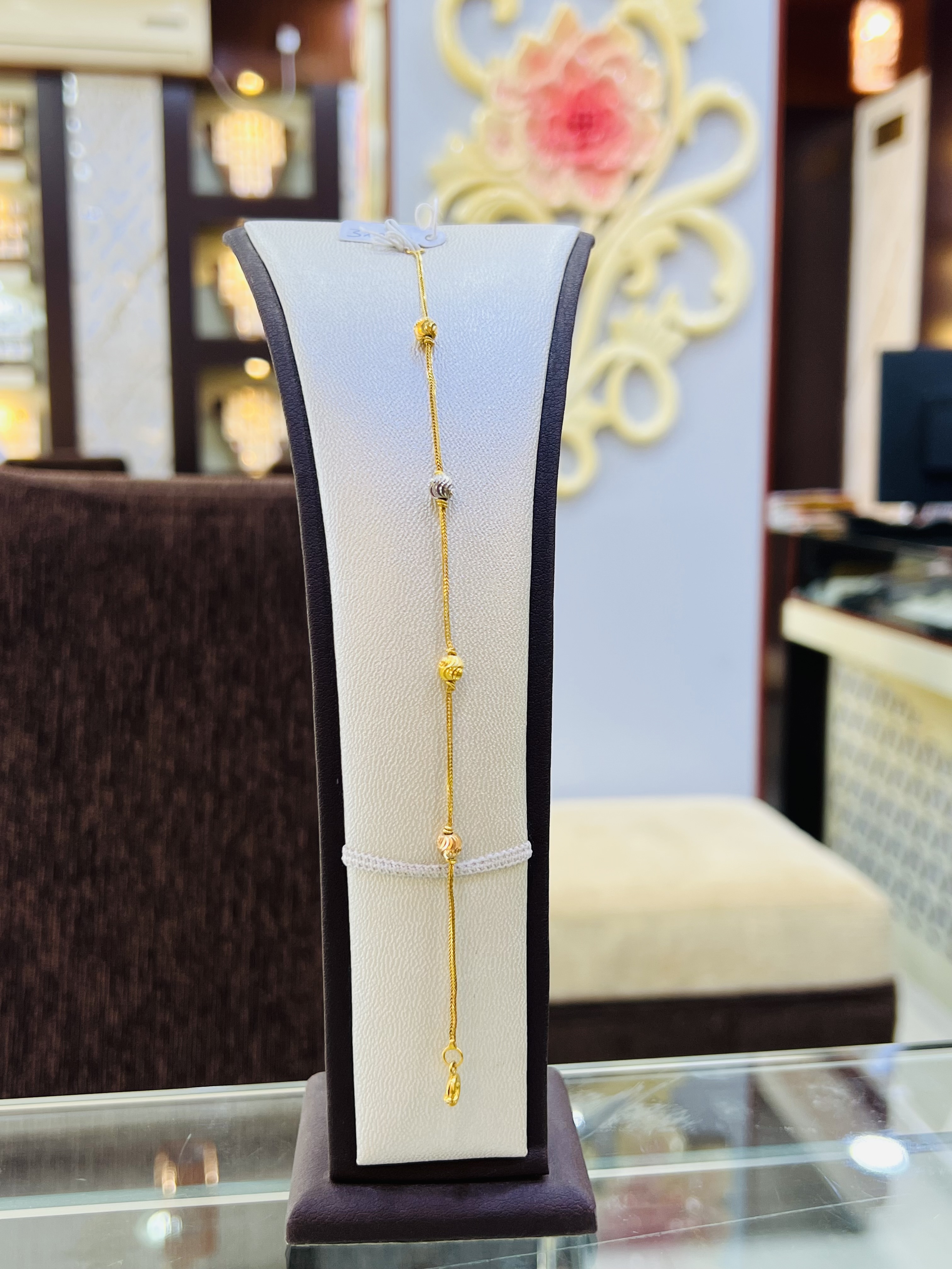 21KT Tri-Color Minimalist Bead Gold Bracelet - Image 2