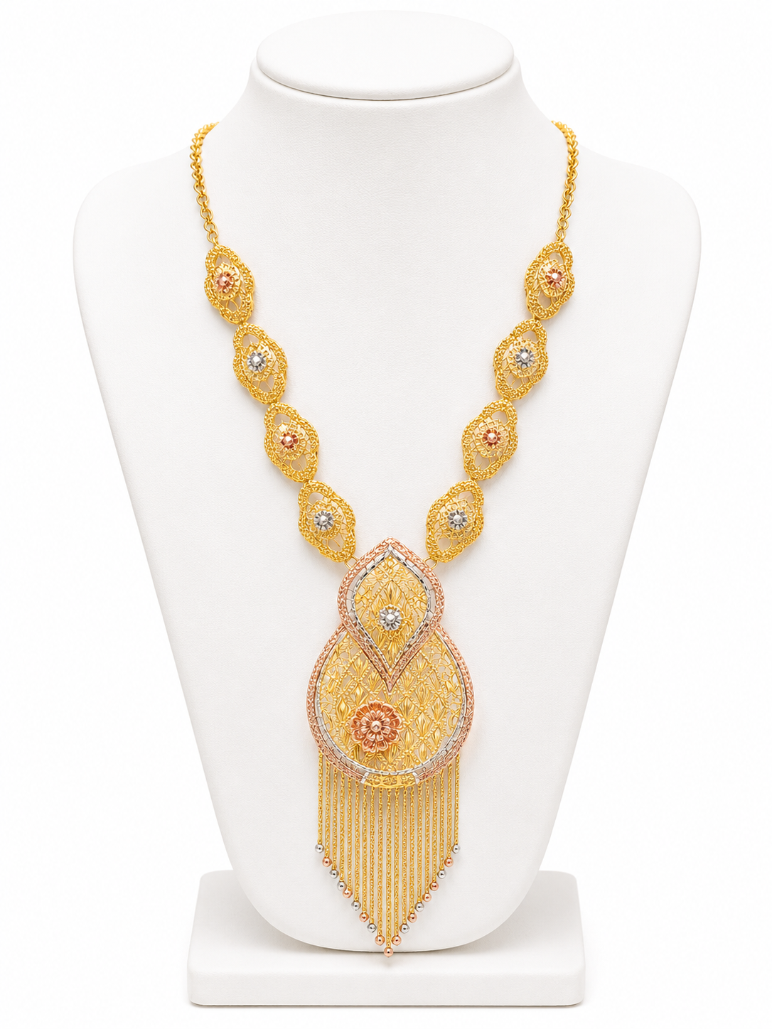 21KT Tri-Color Teardrop Long Gold Necklace