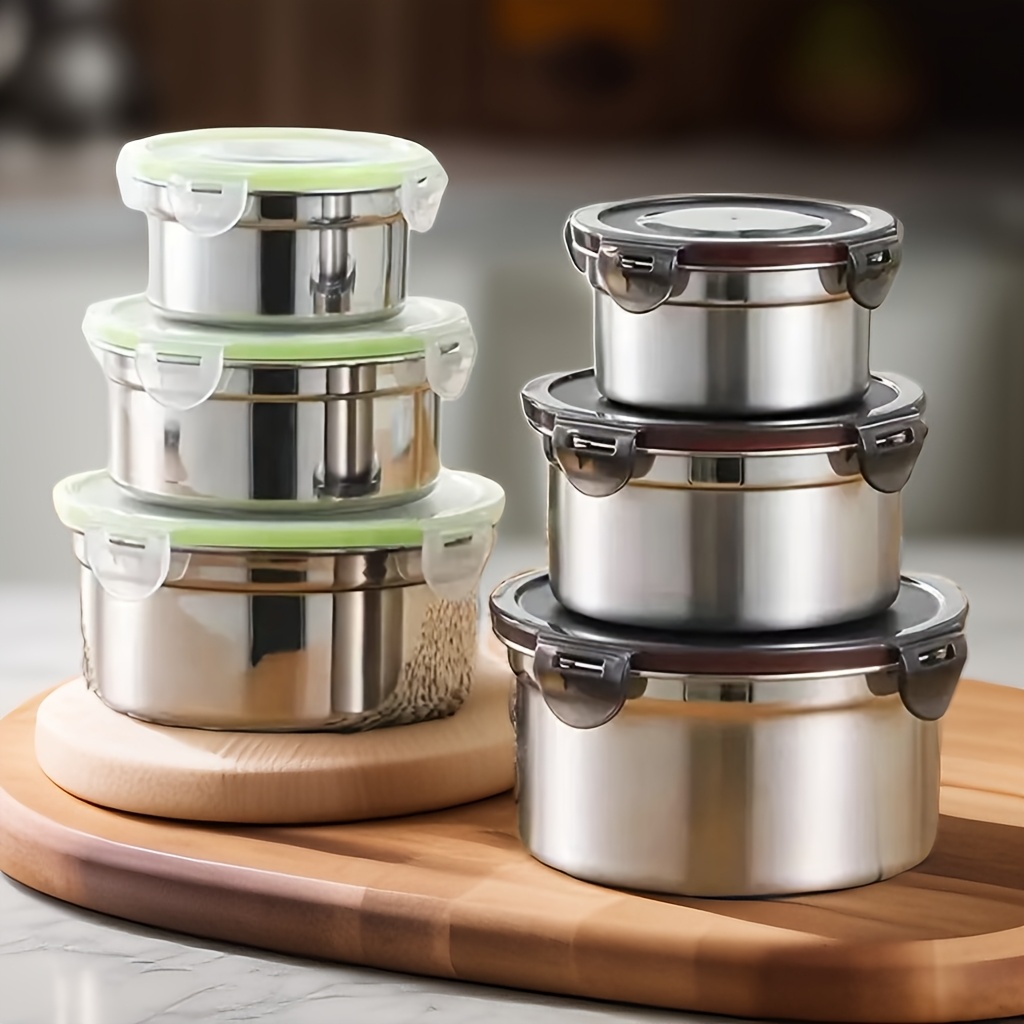 3 Pcs Stainless Steel Food Storage Containers with Airtight Leakproof Lids – 350ml / 550ml / 900ml – Food Preservation Container Set