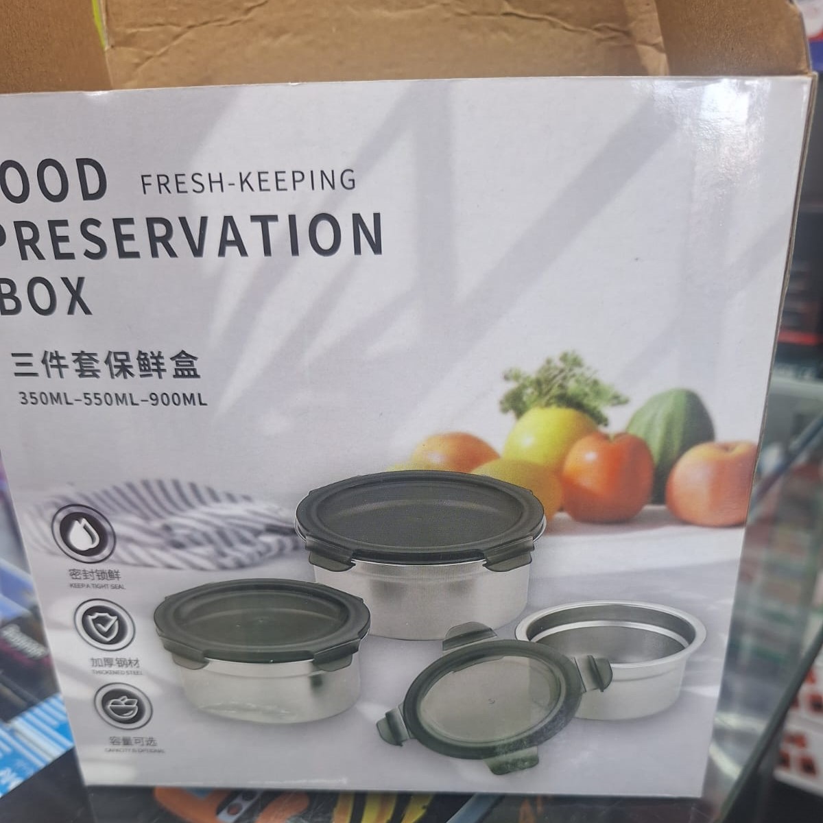 3 Pcs Stainless Steel Food Storage Containers with Airtight Leakproof Lids – 350ml / 550ml / 900ml – Food Preservation Container Set - Image 2