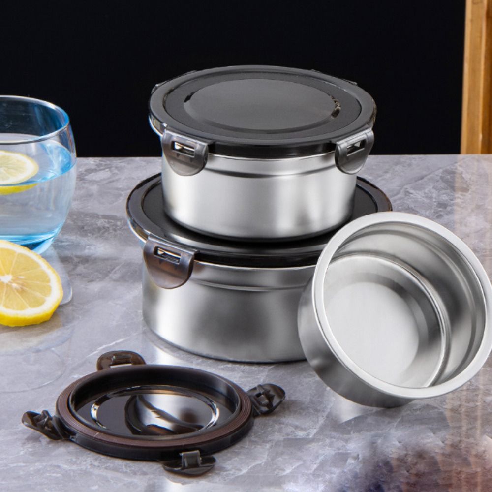 3 Pcs Stainless Steel Food Storage Containers with Airtight Leakproof Lids – 350ml / 550ml / 900ml – Food Preservation Container Set - Image 4