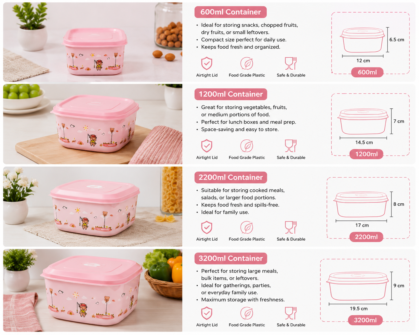 4-Piece Square Food Storage Container Set - Image 2