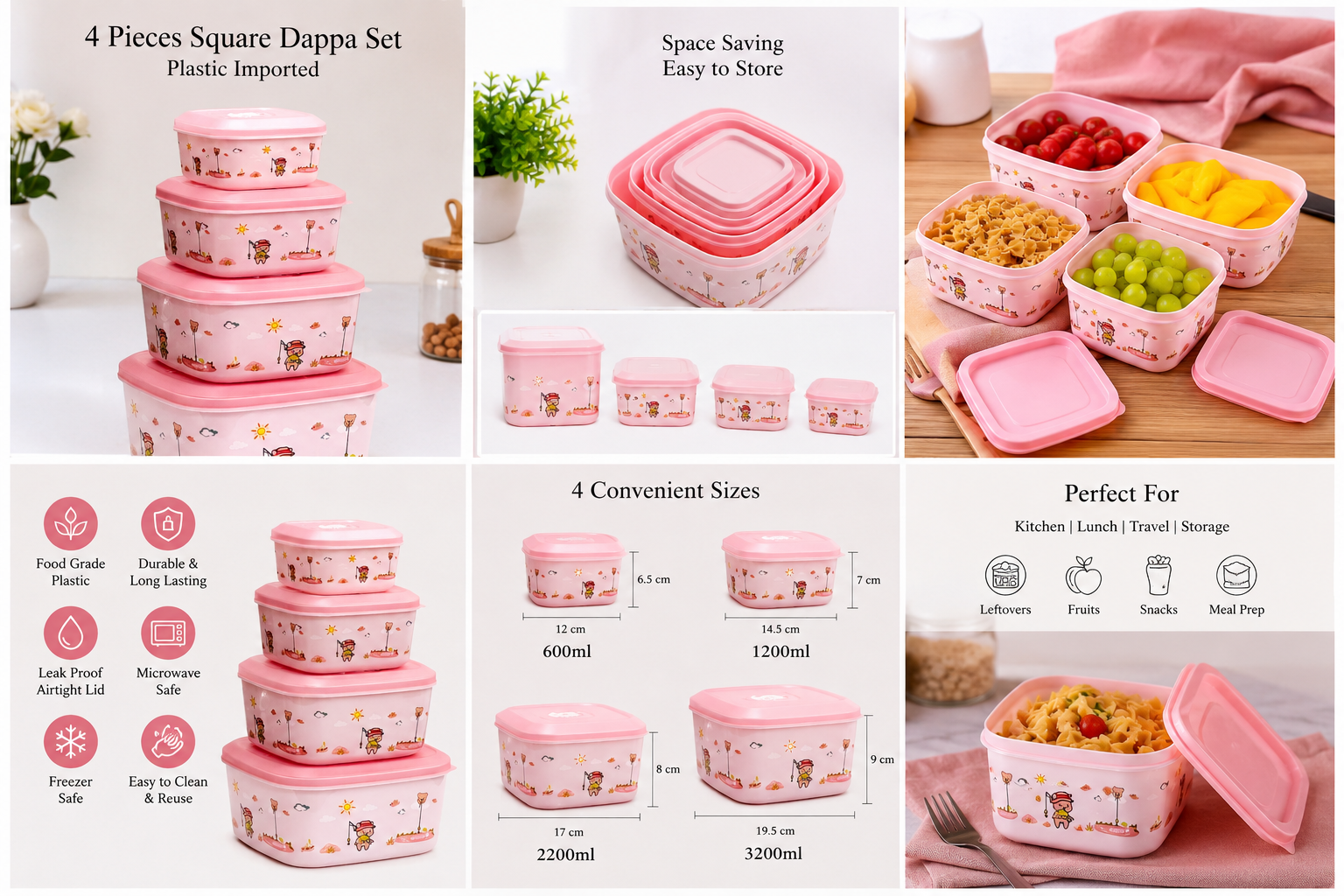 4-Piece Square Food Storage Container Set - Image 3