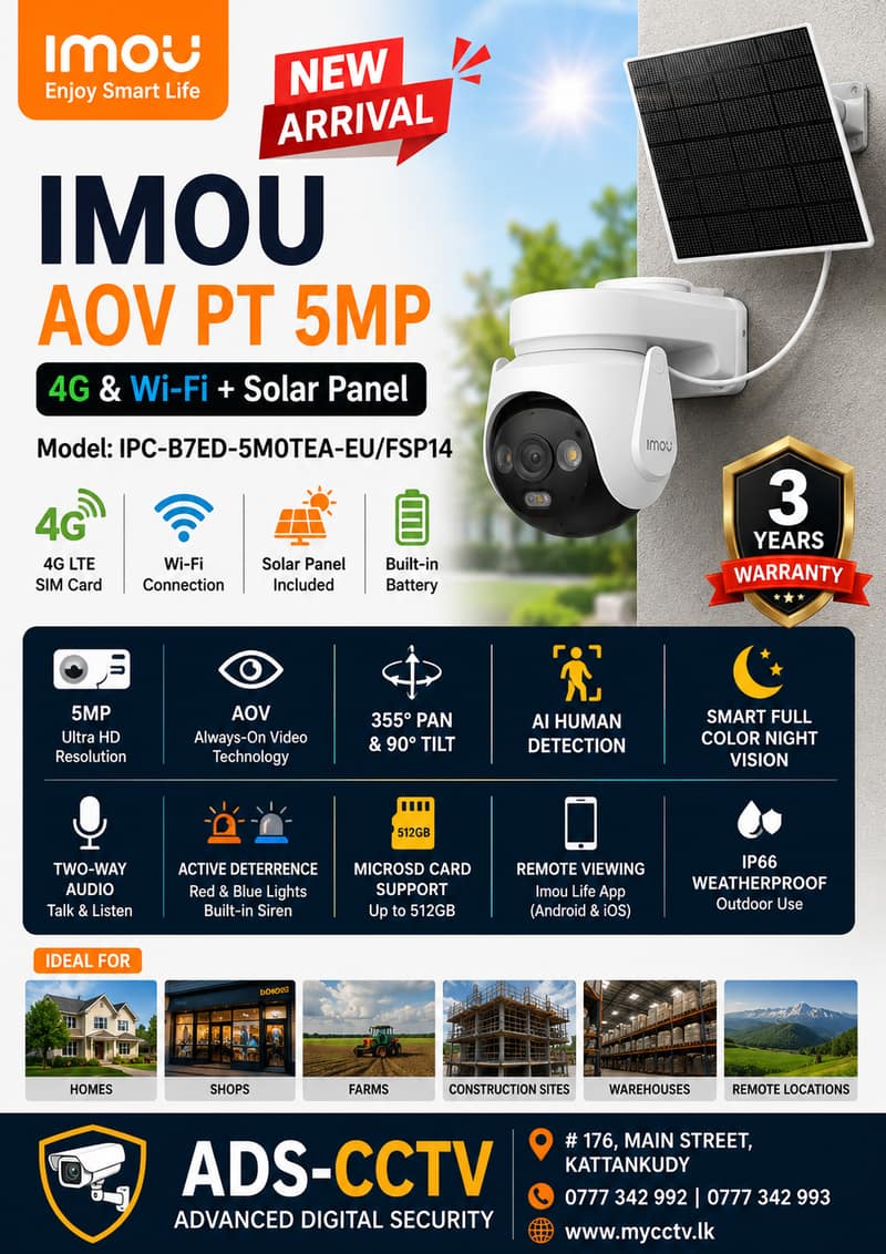 4G SIM SOLAR CAMERA - IMOU AOV PT 5MP (4G & Wi-Fi) + Solar Panel
