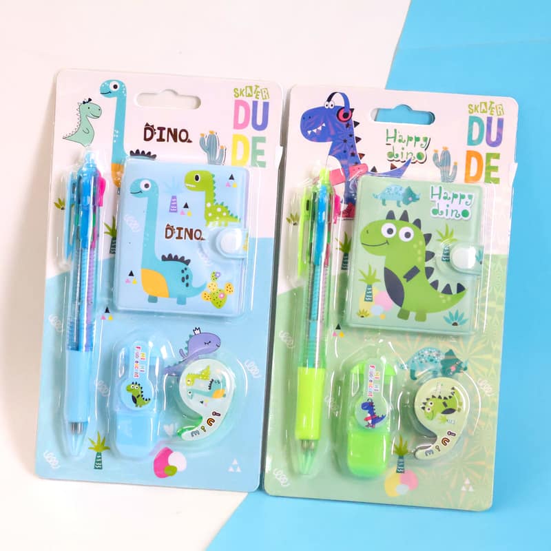 4in1 Cute Kids Stationery Set with Mini Diary, Multi Color Pen, Highlighter & Washi Tape – School Supplies Set