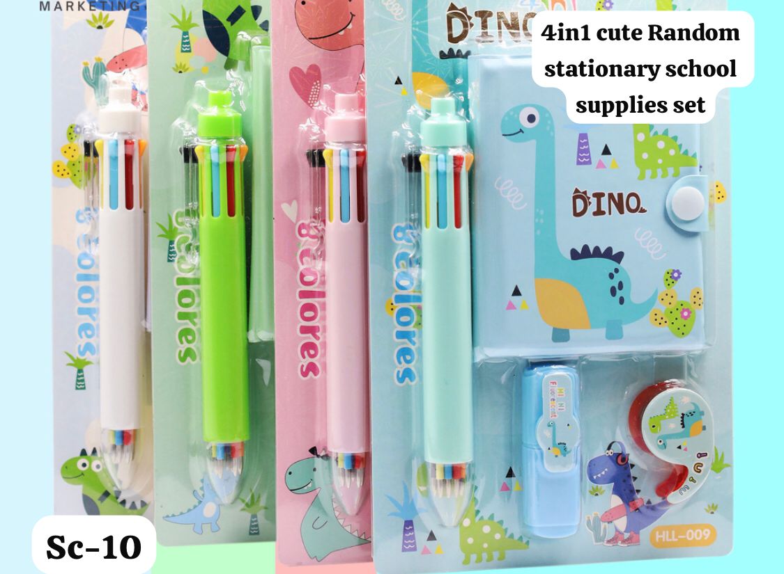 4in1 Cute Kids Stationery Set with Mini Diary, Multi Color Pen, Highlighter & Washi Tape – School Supplies Set - Image 2