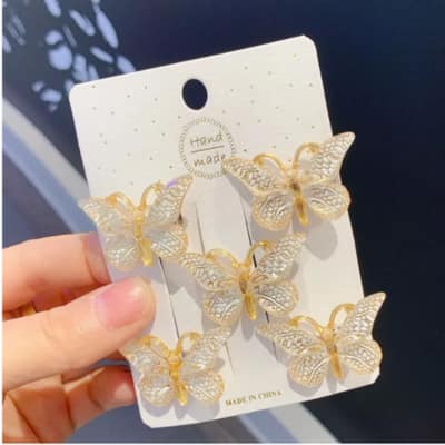 5 Pcs Colorful Gradient Crystal Butterfly Hair Clips Set - Cute 3D Moving Wings Hairpins, Elegant Fashion Headwear Accessories for Girls, Kids & Kids Birthday Gifts - GOLD COLOR