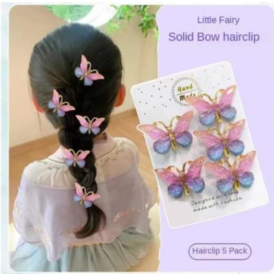 5 Pcs Colorful Gradient Crystal Butterfly Hair Clips Set - Cute 3D Moving Wings Hairpins, Elegant Fashion Headwear Accessories for Girls, Kids & Kids Birthday Gifts