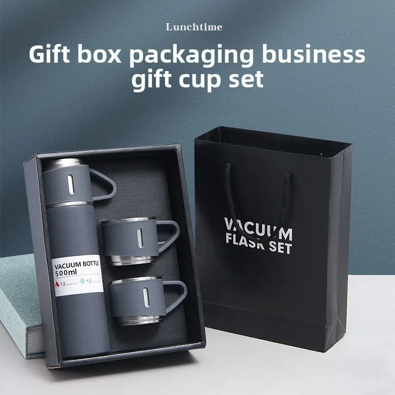 500ml Stainless Steel Vacuum Flask Set with 3 Cups – Insulated Thermos Bottle for Travel, Office & Outdoor Use – Random Colors - Image 3