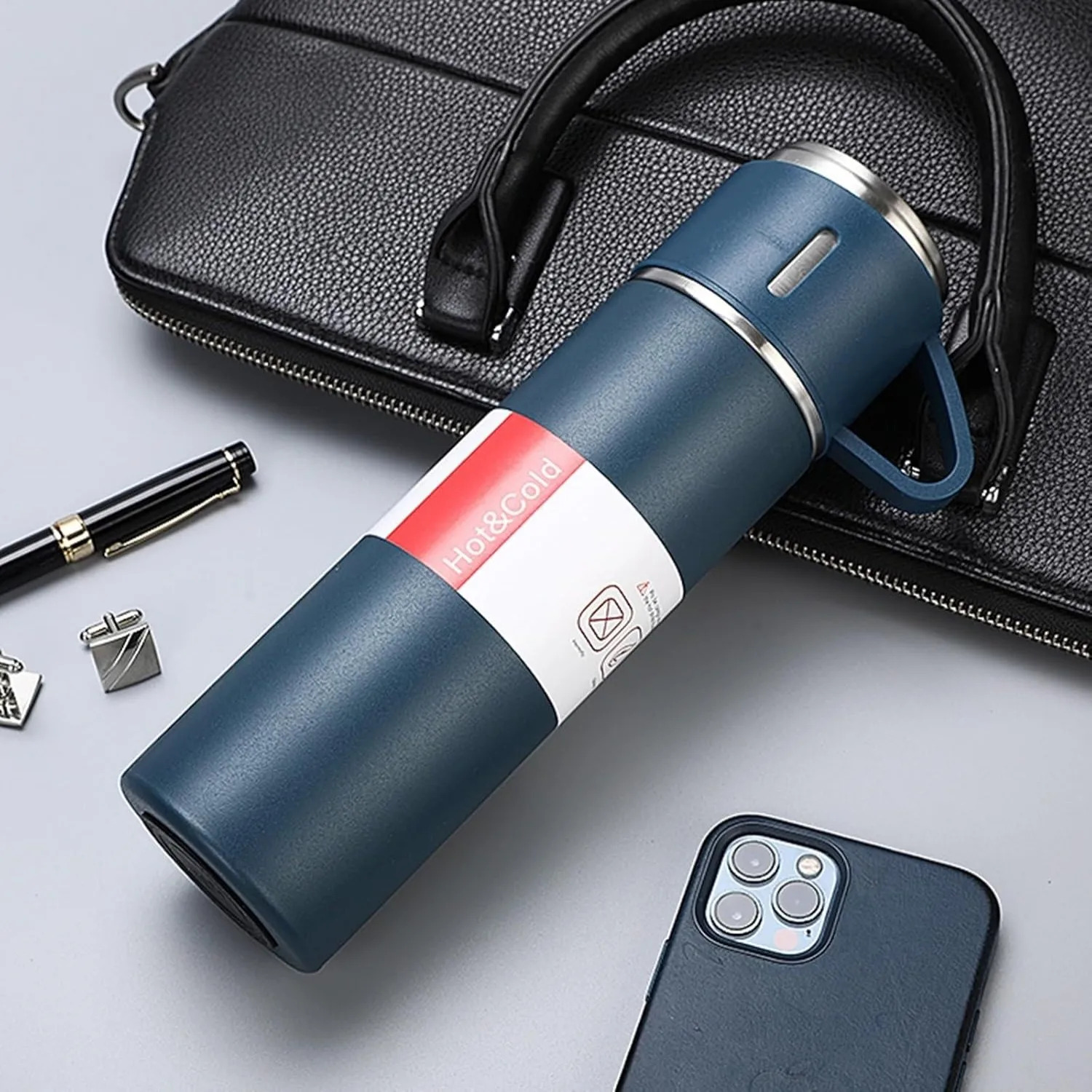 500ml Stainless Steel Vacuum Flask Set with 3 Cups – Insulated Thermos Bottle for Travel, Office & Outdoor Use – Random Colors - Image 5