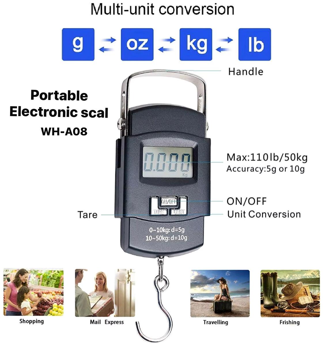 50kg Electronic Digital Hanging Scale with Hook – Luggage, Fishing & Travel Weight Scale - Image 3