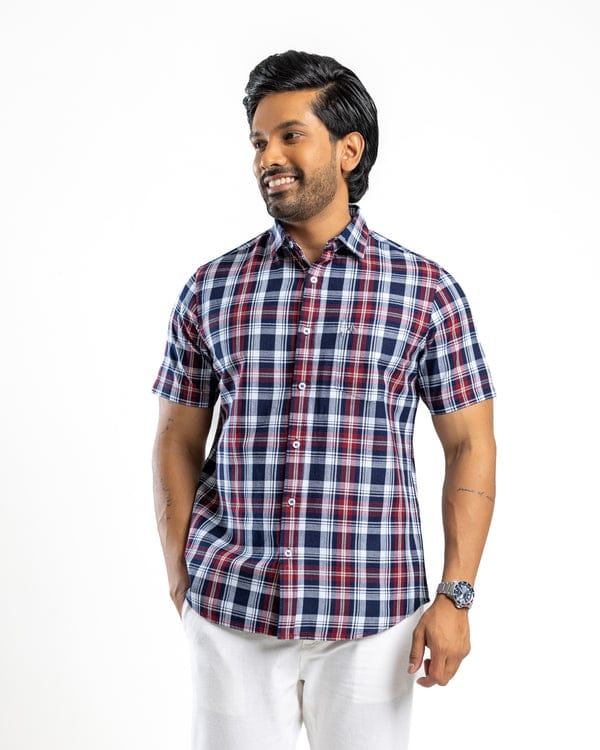 ANATIONZ Short Sleeve Cotton Check Shirt - Image 5