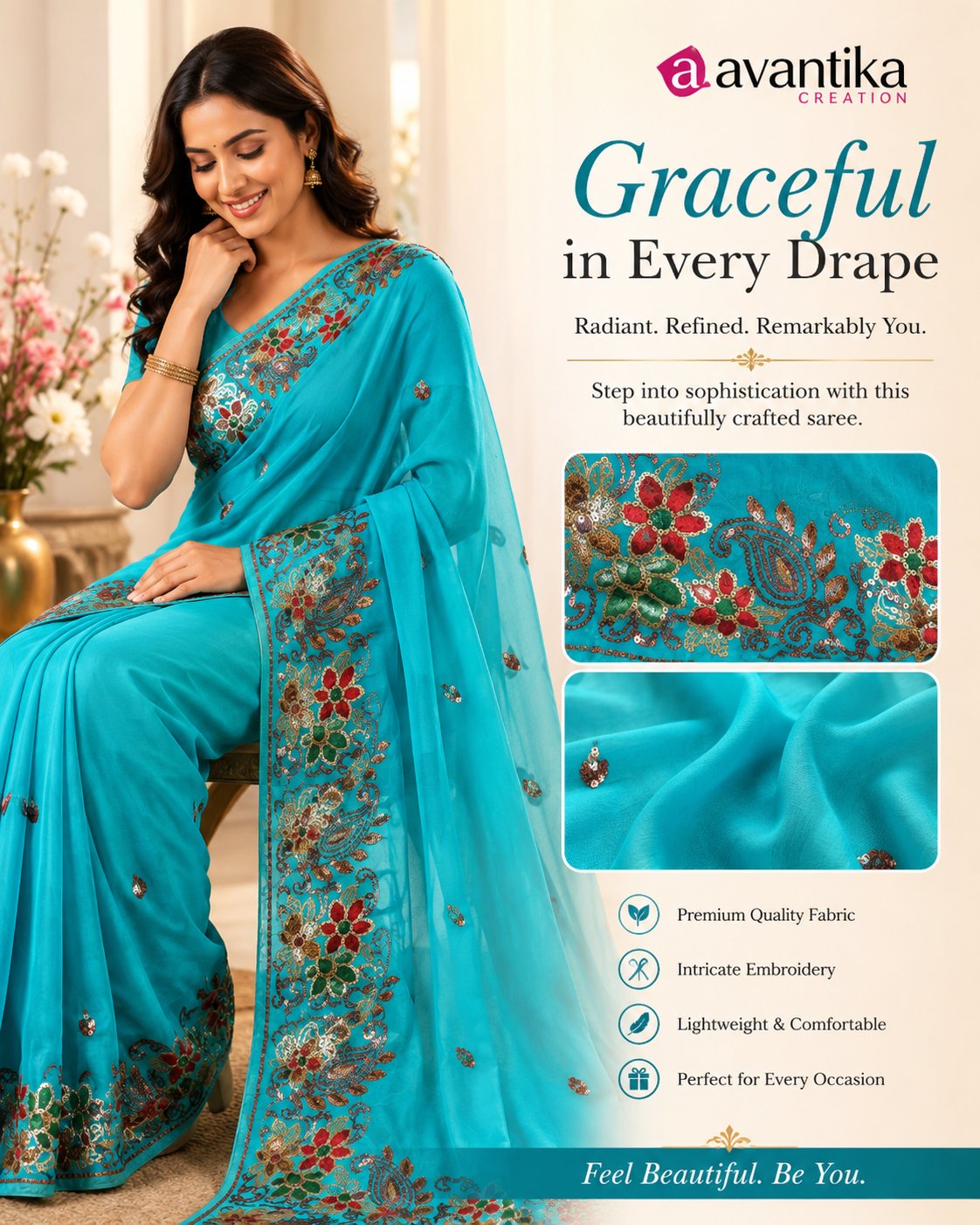 AVANTIKA CREATION – PREMIUM EMBROIDERED SAREE - Image 3