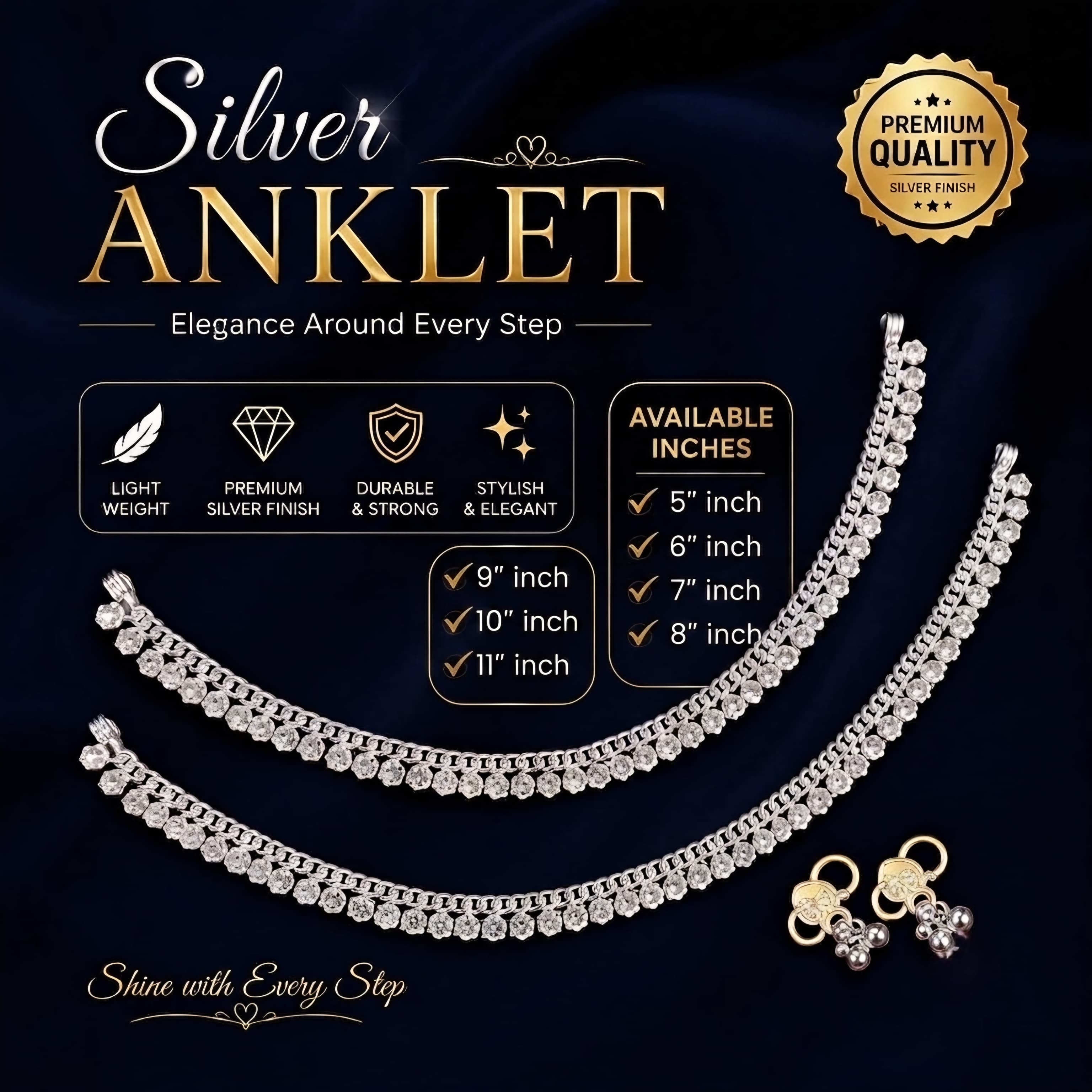 BB Silver Anklet 11 inch - Image 2