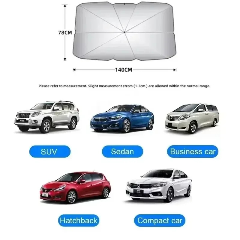 Car Sunshade Umbrella Windscreen Sun Protection UV Protection Foldable Umbrella for Most Vehicles – 140 x 78 cm - Image 3