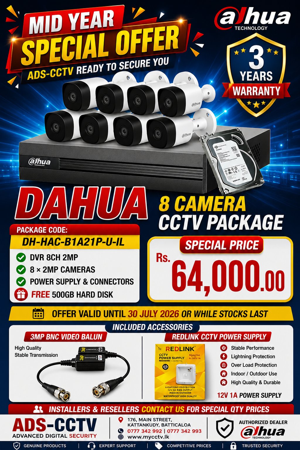 CCTV CAMERA PACKAGE - DAHUA 8 CAMERA Package Code: DH-HAC-B1A21P-U-IL