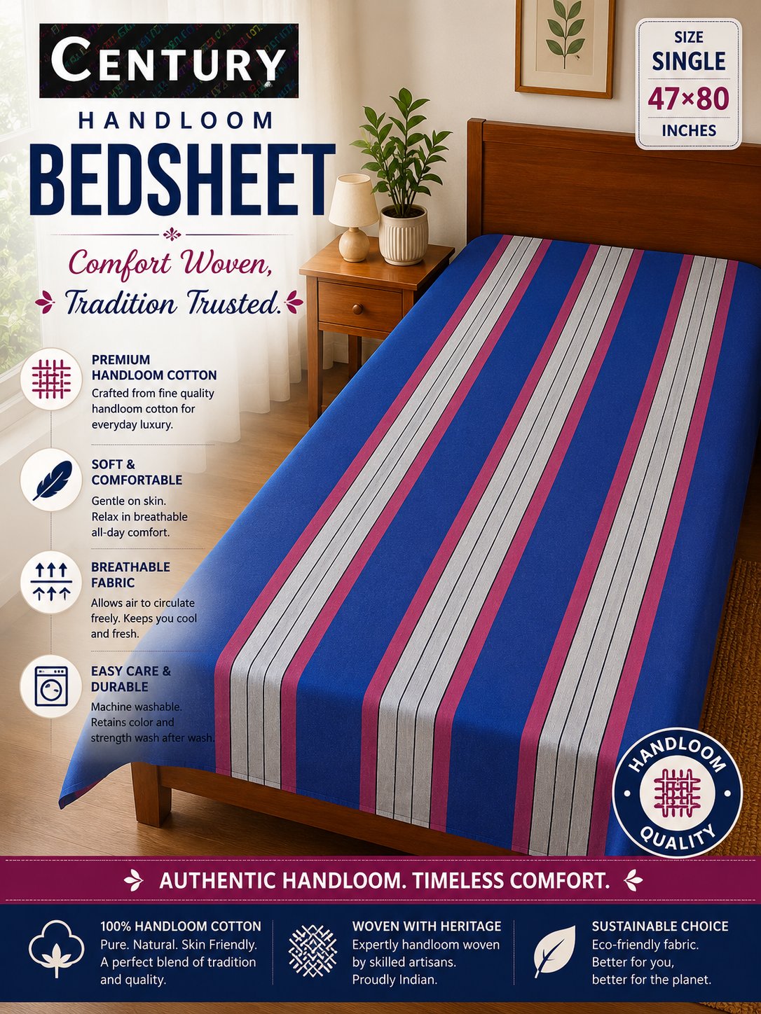 Century Handloom Bedsheet - Single - Image 3