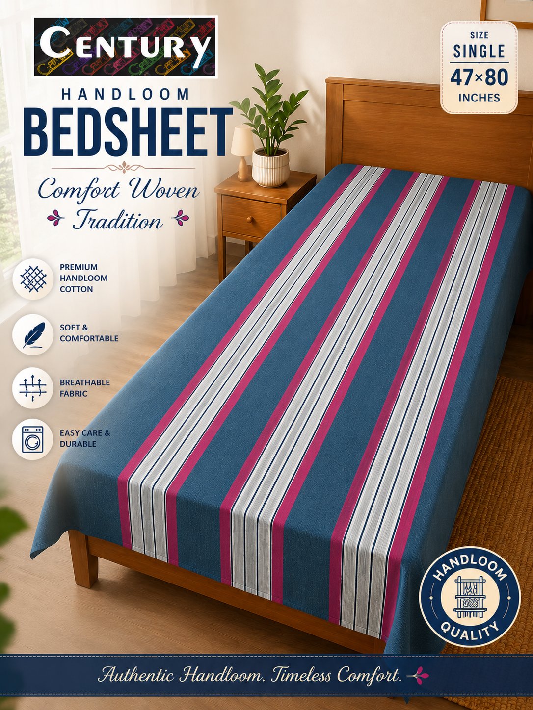 Century Handloom Bedsheet - Single - Image 2