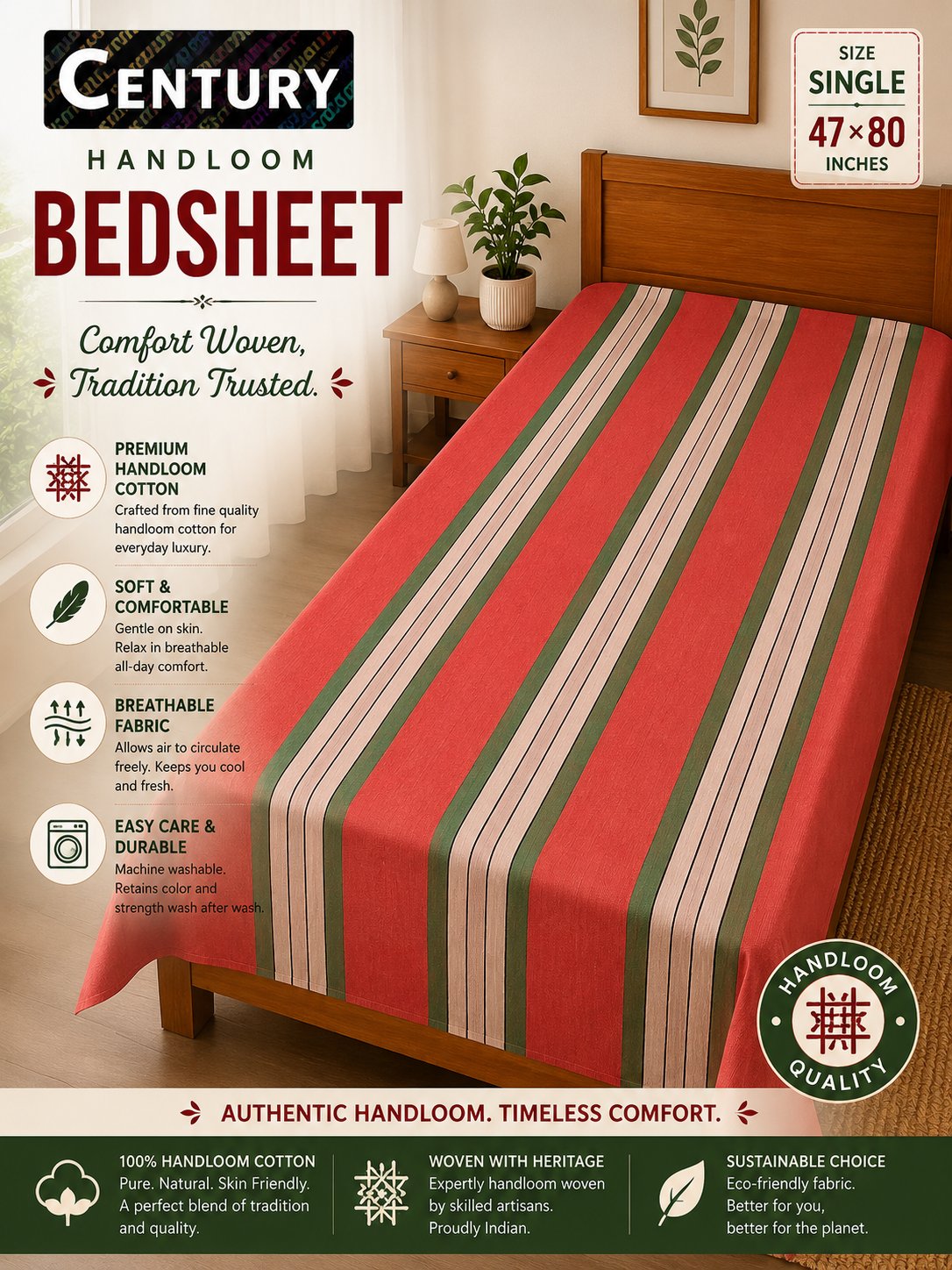 Century Handloom Bedsheet - Single - Image 4