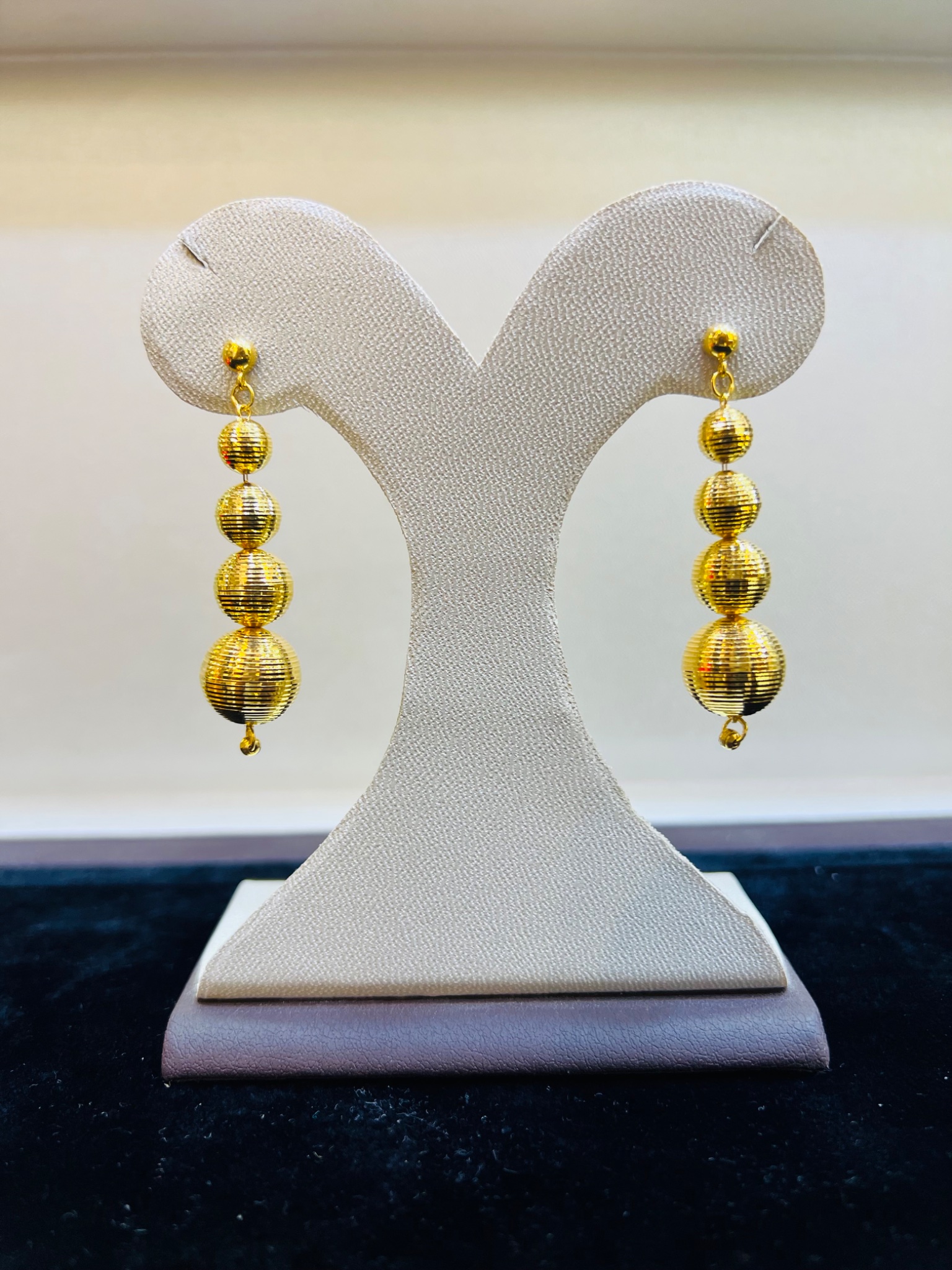 Classic Gold-Tone Graduated Bead Drop Earrings - Image 2