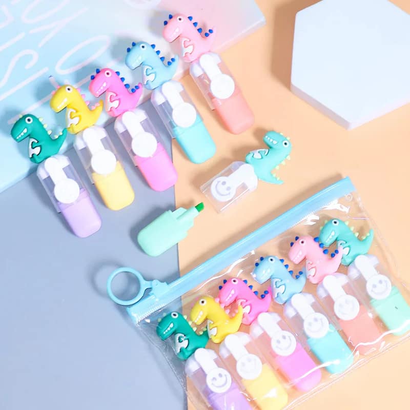 Cute Mini Highlighter Set 6pcs – Mini Marker Pens for Kids School Stationery