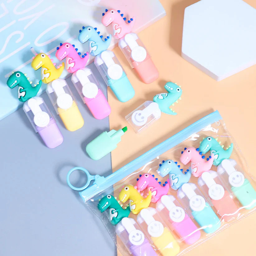 Cute Mini Highlighter Set 6pcs – Mini Marker Pens for Kids School Stationery