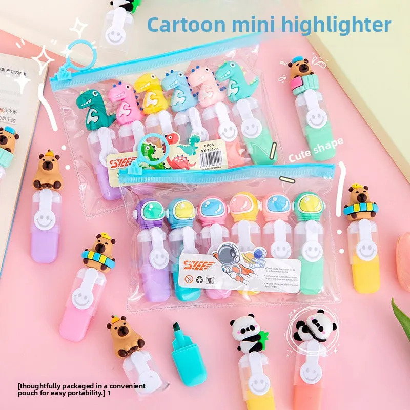 Cute Mini Highlighter Set 6pcs – Mini Marker Pens for Kids School Stationery - Image 2