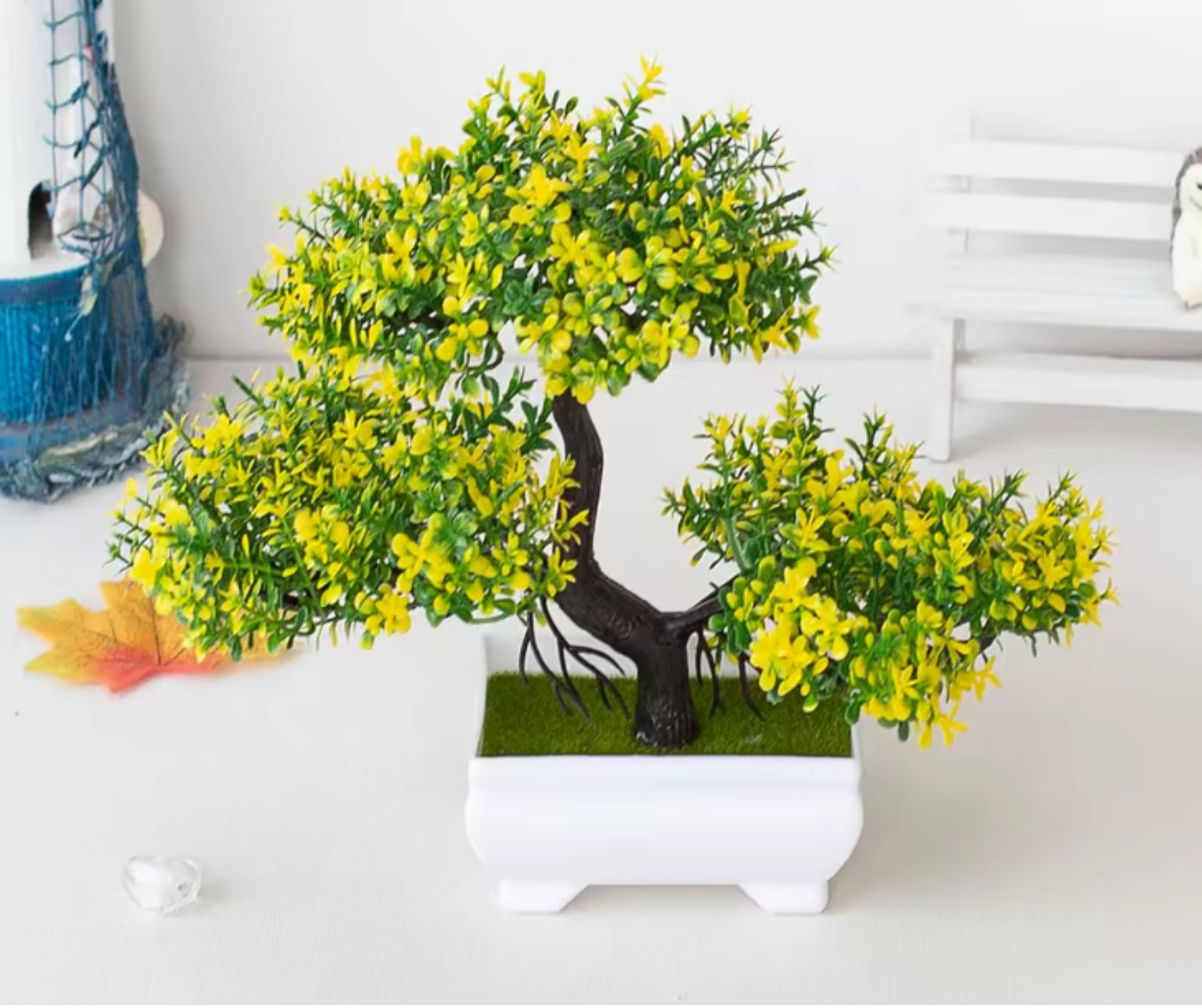 DREA 20cm Tall 3 Branches Small Decorative Pine Tree Artificial Bonsai Tree - YELLOW GREEN - Image 5