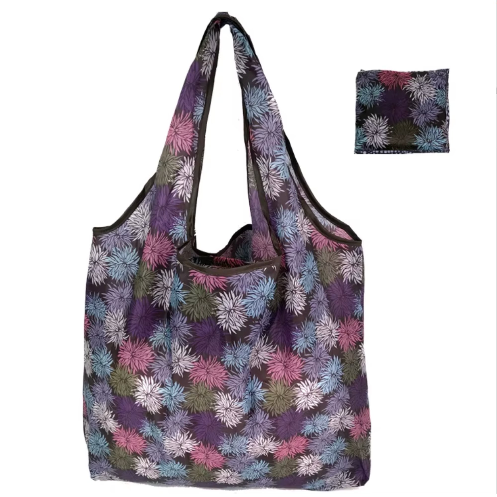 Eco Friendly Easy Carry Reusable Foldable Pocket Tote Grocery Bag Polyester Folding Shopping Bag - MIX LEAVES - Image 2