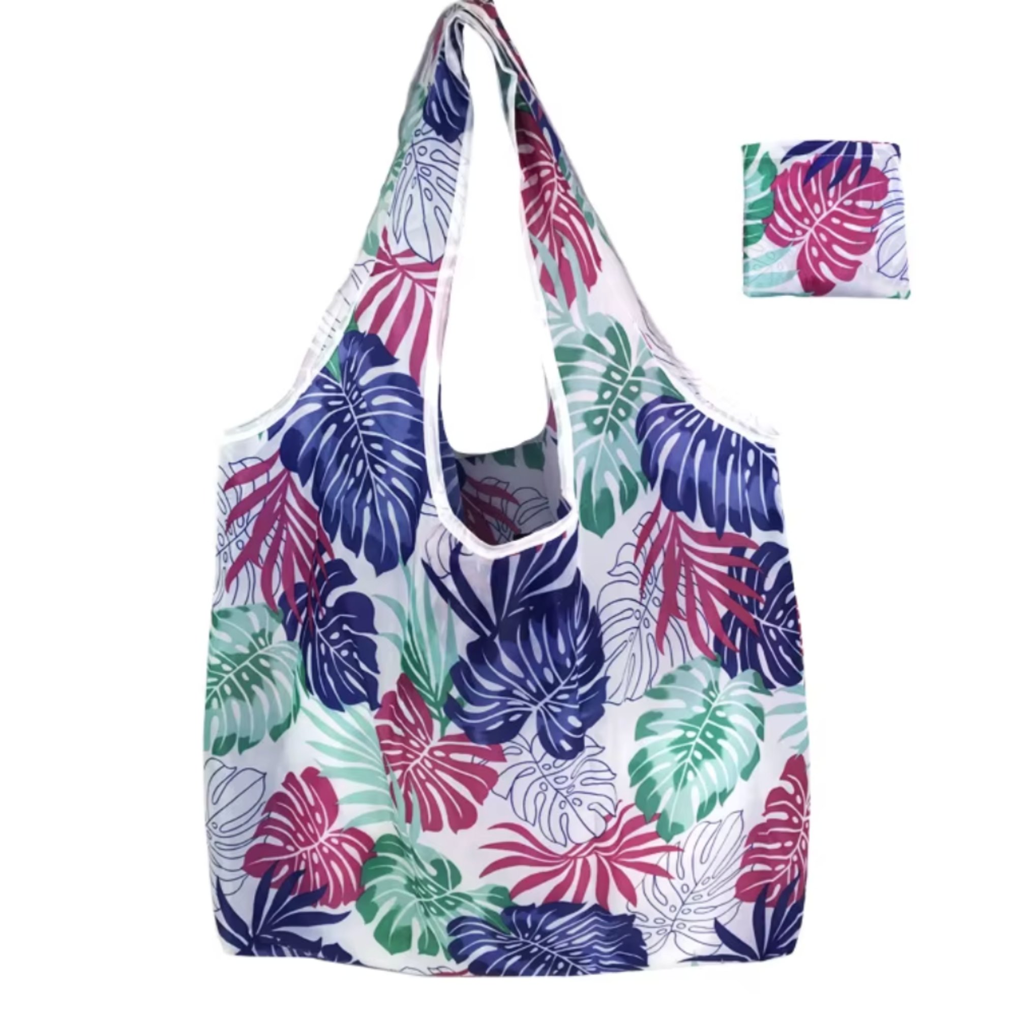 Eco Friendly Easy Carry Reusable Foldable Pocket Tote Grocery Bag Polyester Folding Shopping Bag - multicolor Leaves - Image 2