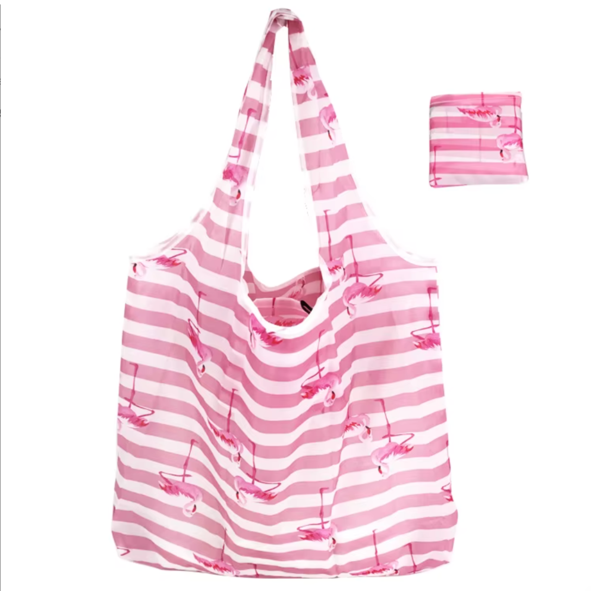 Eco Friendly Easy Carry Reusable Foldable Pocket Tote Grocery Bag Polyester Folding Shopping Bag - PINK - Image 2