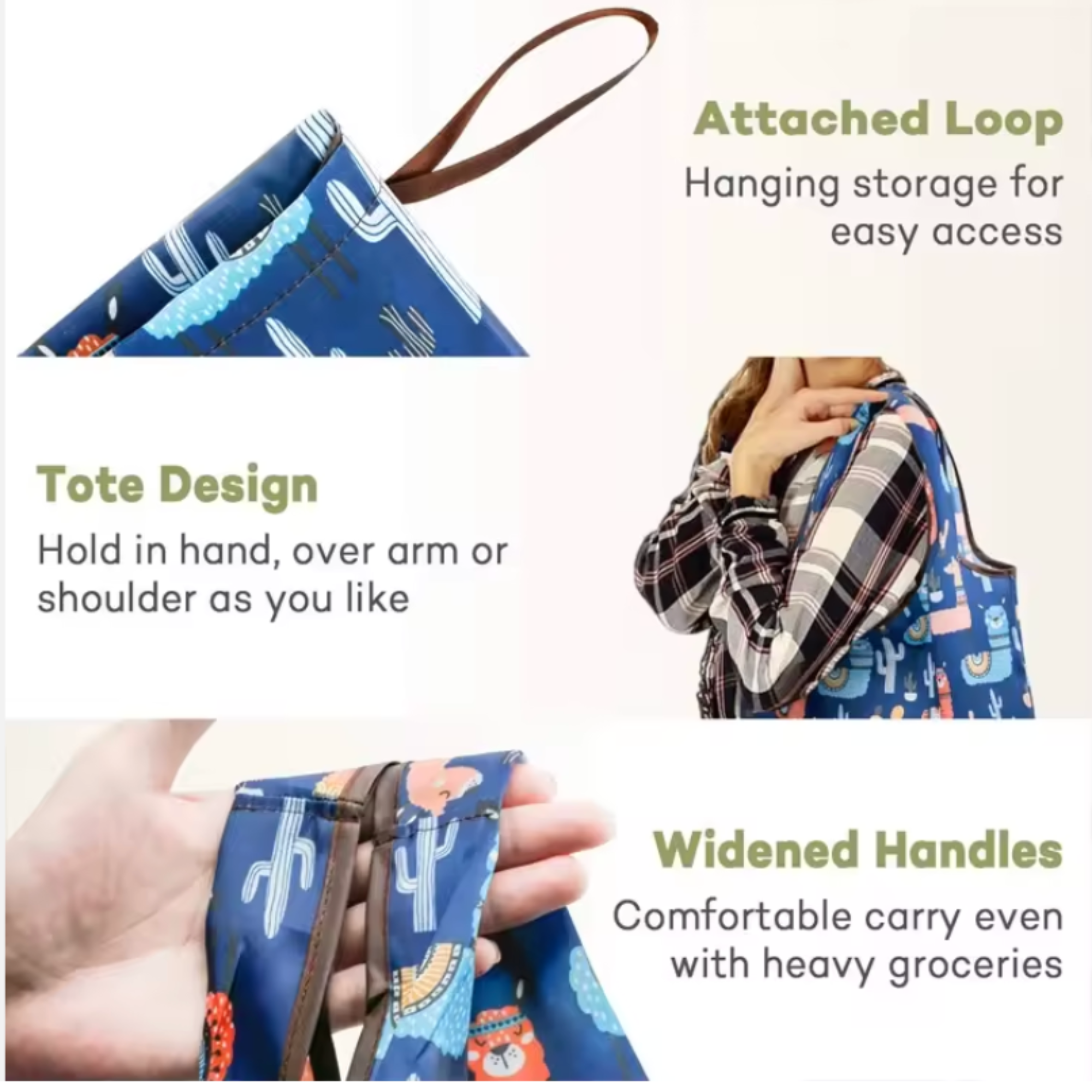 Eco Friendly Easy Carry Reusable Foldable Pocket Tote Grocery Bag Polyester Folding Shopping Bag - BLUE FLOWER - Image 2