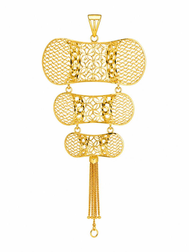 Elegant Gold Layered Pendant with Tassel Drop