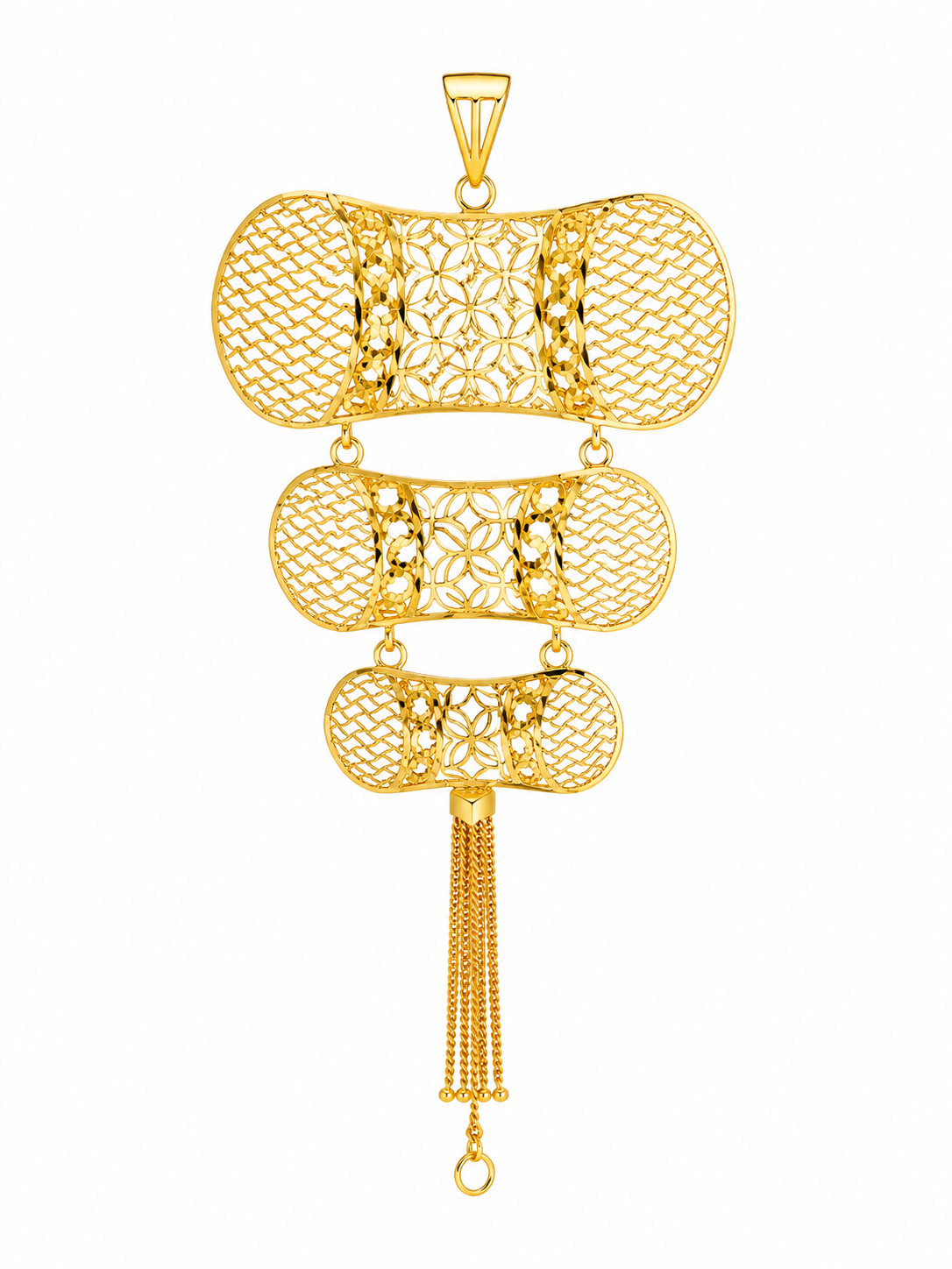 Elegant Gold Layered Pendant with Tassel Drop