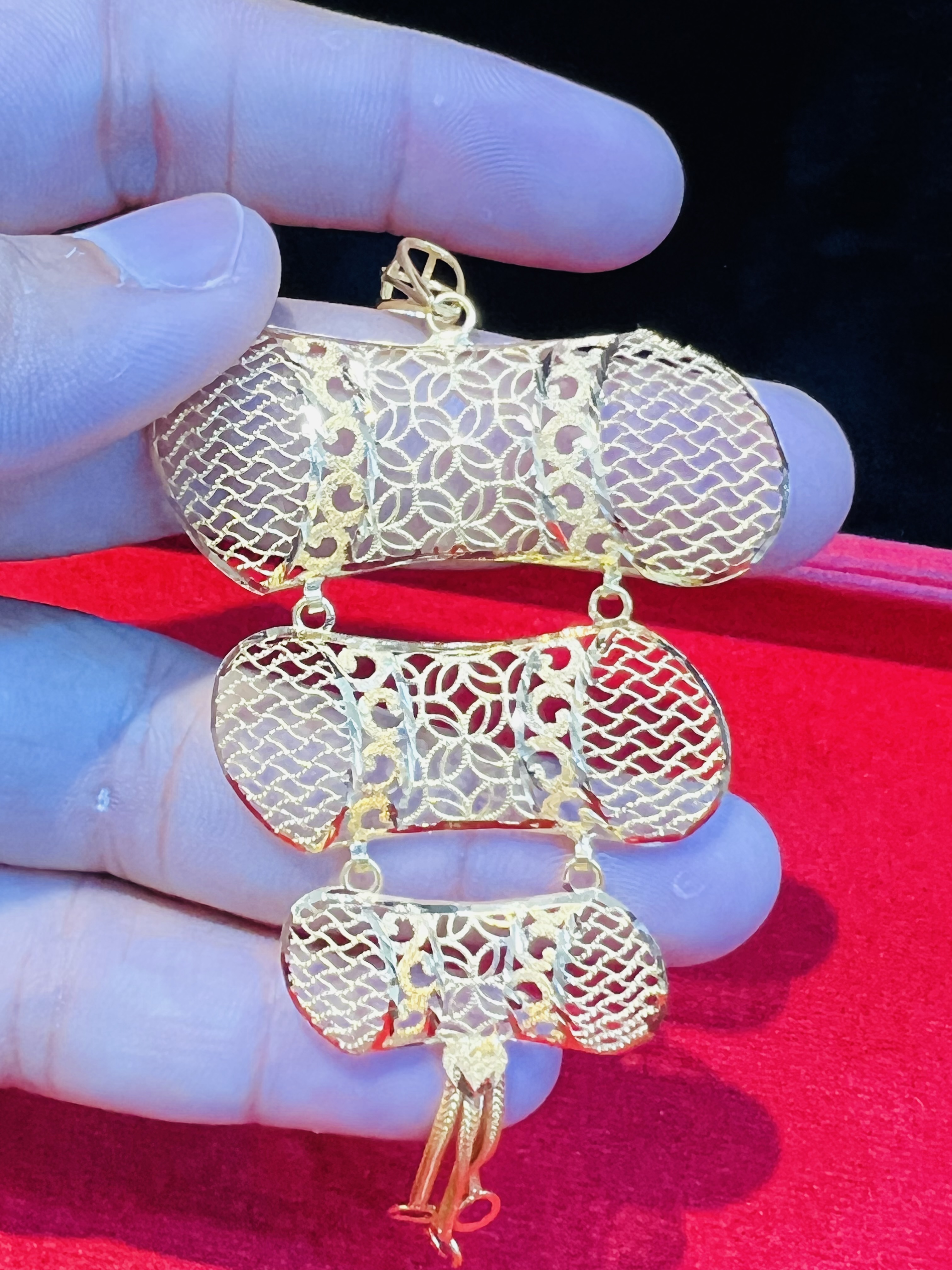Elegant Gold Layered Pendant with Tassel Drop - Image 3