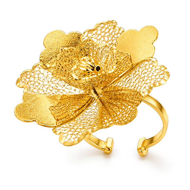 Elegant Gold Floral Statement Ring – Adjustable Design