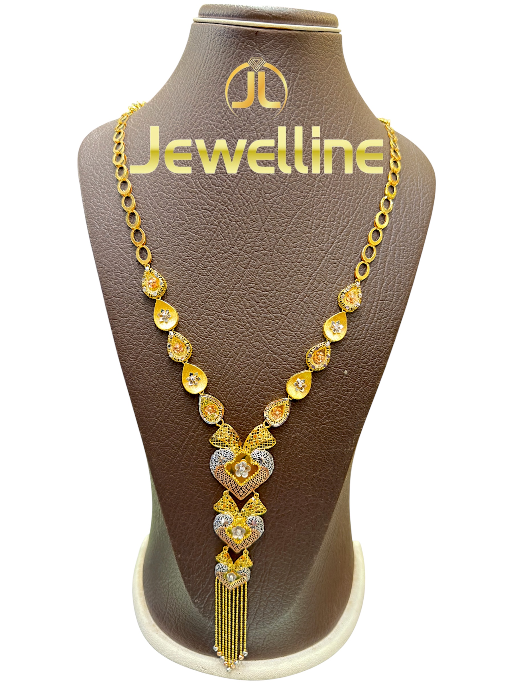 Elegant Three-Tier Heart Filigree Gold  Necklace