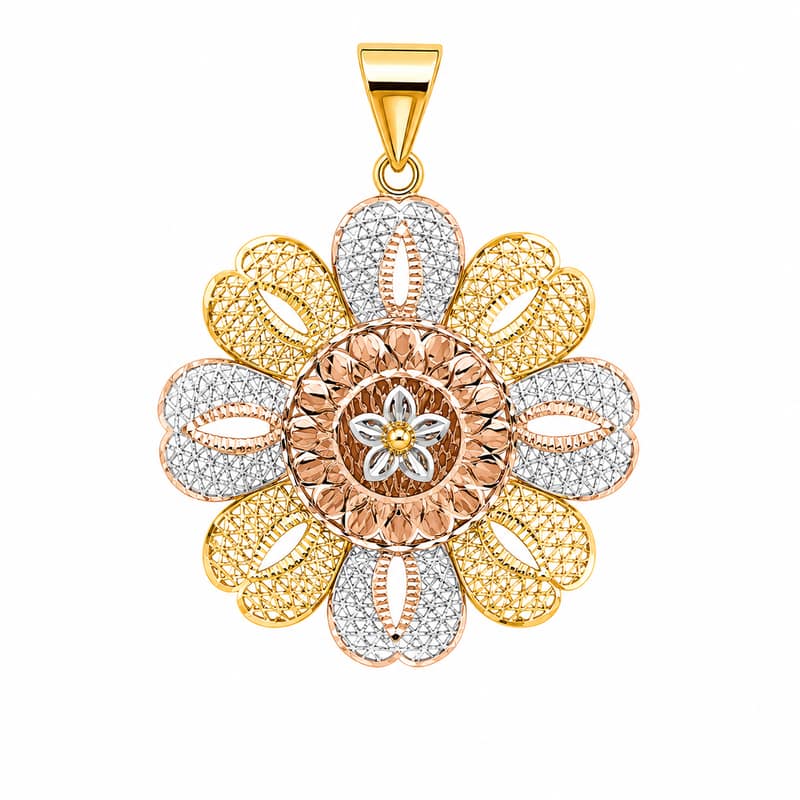 Elegant Tri-Tone Flower Pendant