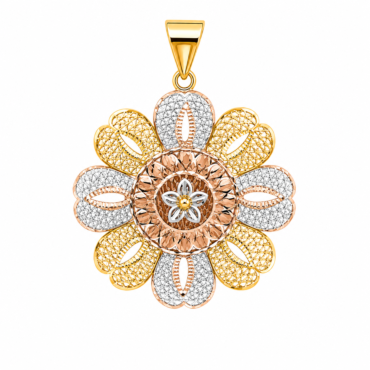 Elegant Tri-Tone Flower Pendant