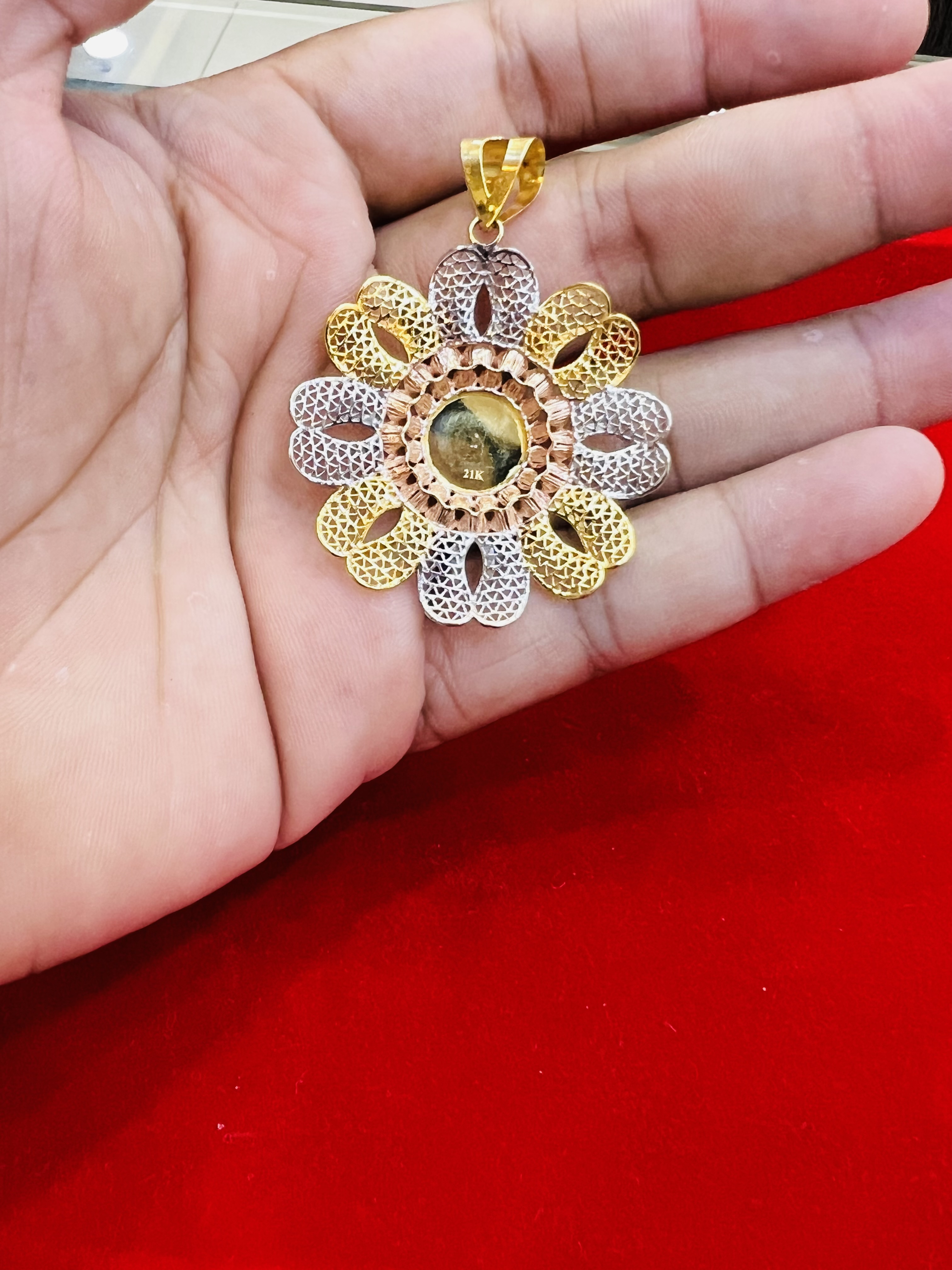 Elegant Tri-Tone Flower Pendant - Image 3
