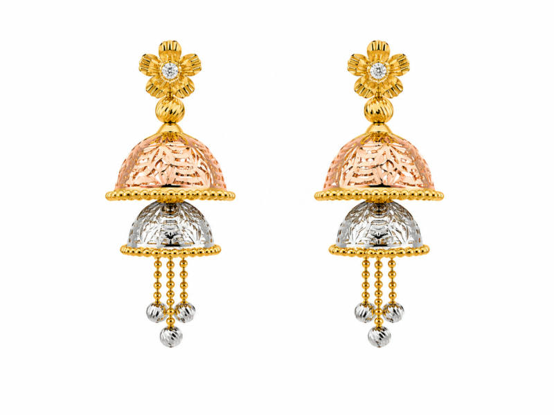Elegant Tri-Tone Jhumka Drop Earrings