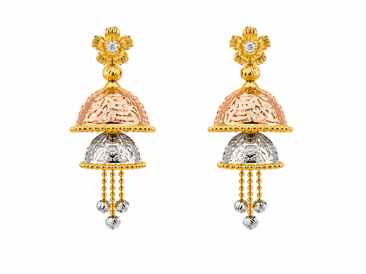 Elegant Tri-Tone Jhumka Drop Earrings