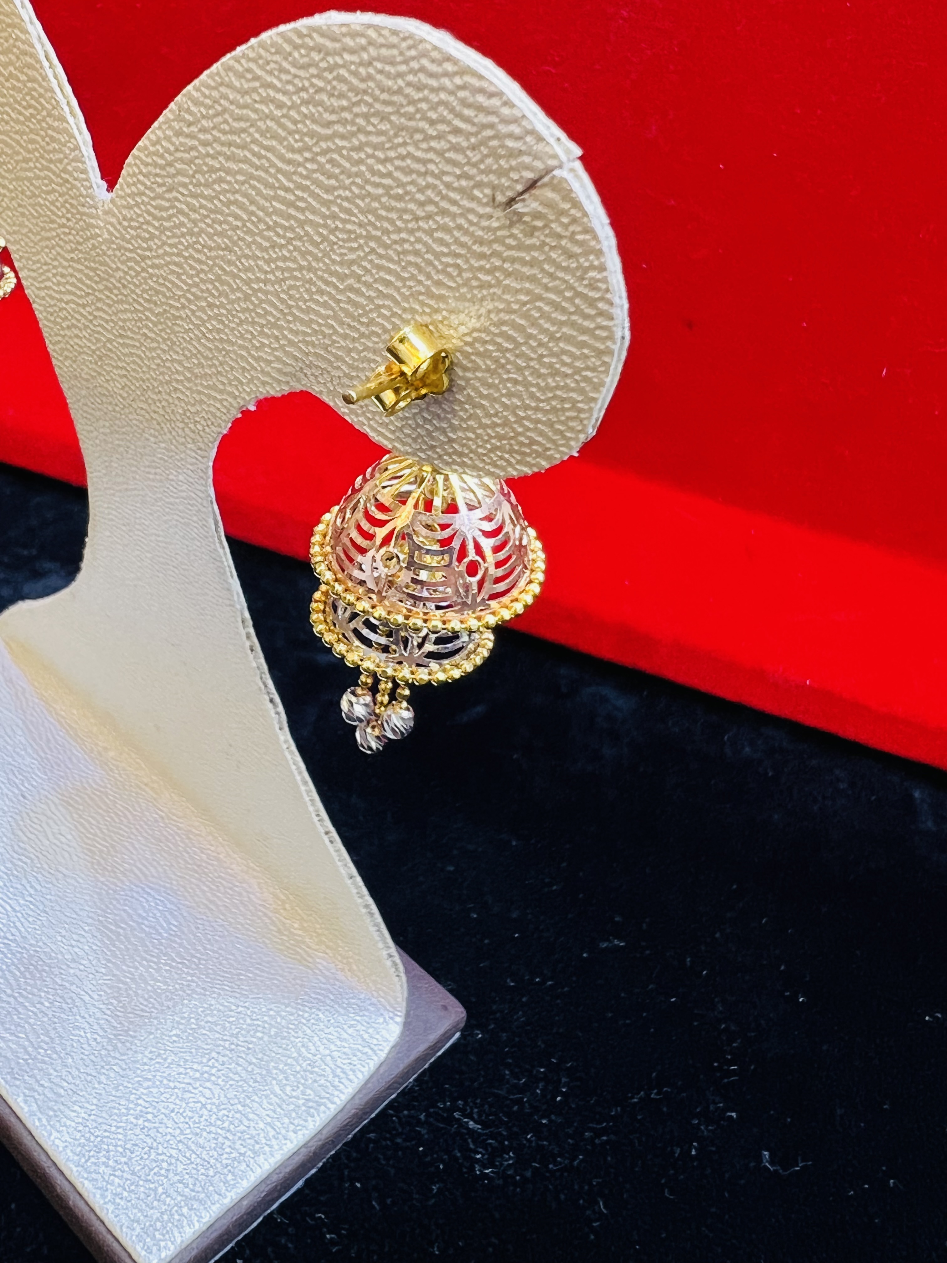 Elegant Tri-Tone Jhumka Drop Earrings - Image 5